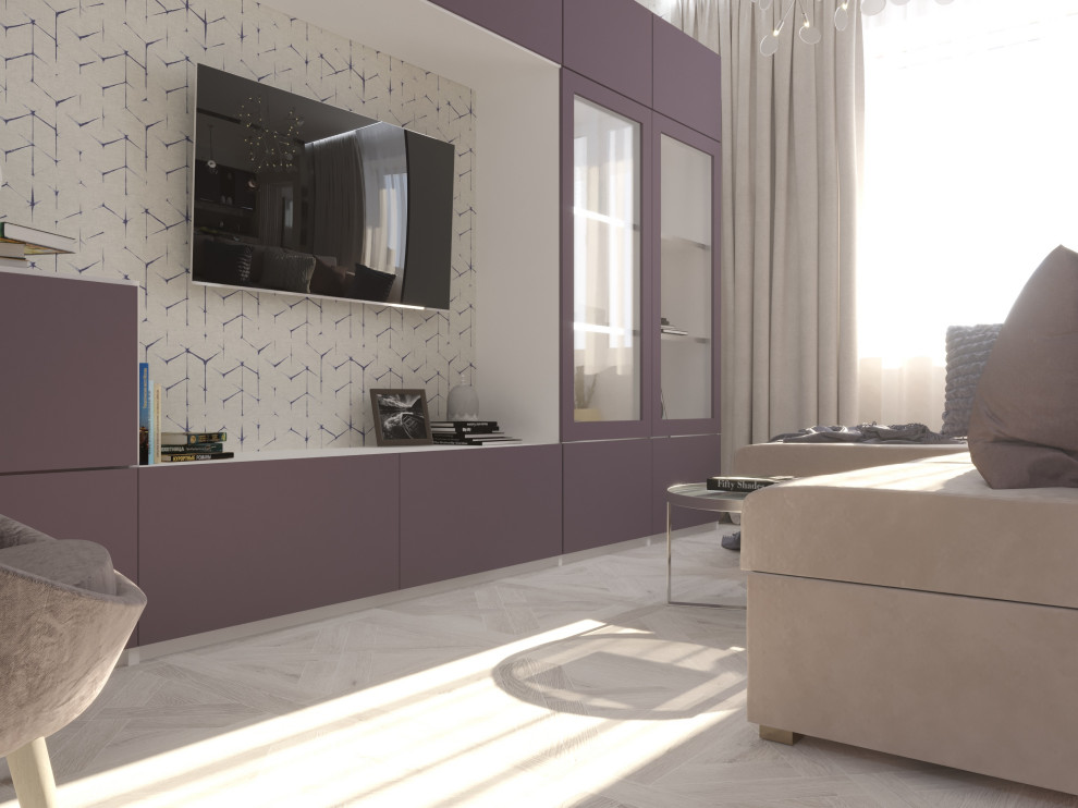 Кухня-гостиная в проекте 2-х комнатной квартиры для молодой семьи