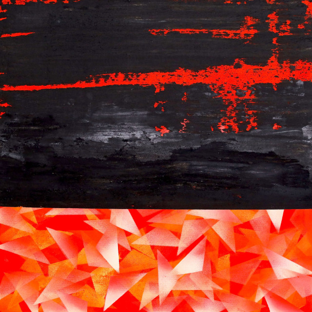 Red black abstract painting, heavy texture painting, geometric abstract art
