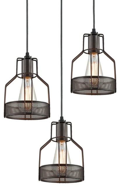 Industrial Kitchen Wire Cage Pendant Lighting 3-Light, Oil-rubbed Bronze