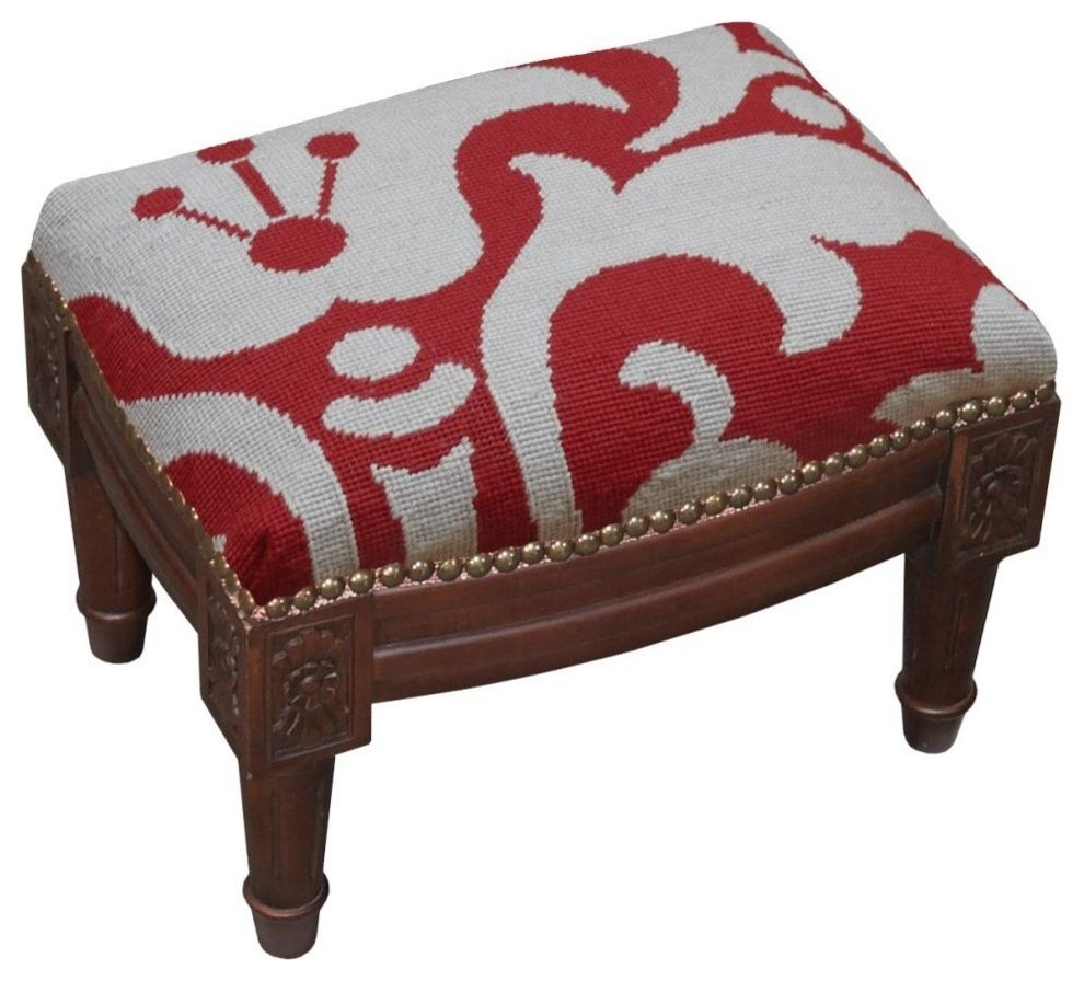 Damask Wool Needlepoint Wooden Footstool Traditional Footstools And Ottomans by 123