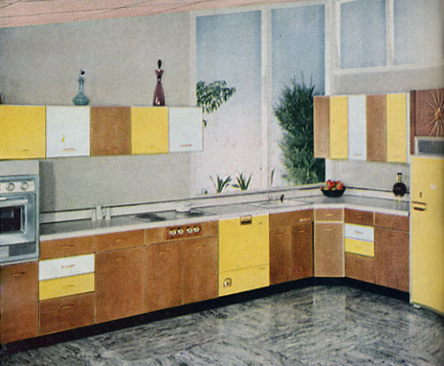 Example of a mid-century modern kitchen design in Other