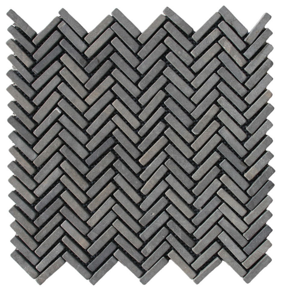 12"x12" Black Chevron Stone Mosaic Tile Traditional Mosaic Tile by Pebble Tile Shop Houzz