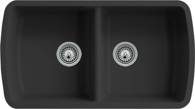Black Quartz Composite Double Bowl Undermount Kitchen Sink