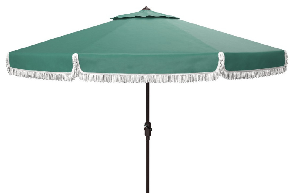 Safavieh Milan Fringe 9ft Crank Outdoor Push Button Tilt Umbrella