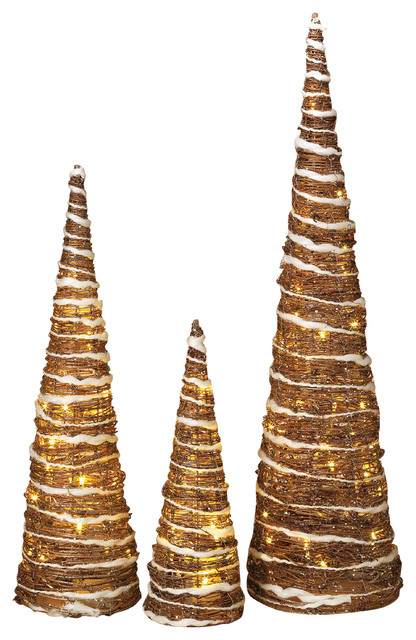 Lighted Champagne Grapevine Trees, Set of 3