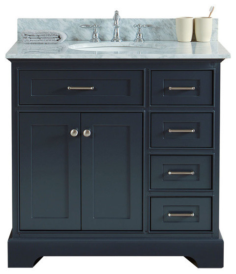 36" Moana Bathroom Vanity With White Marble Top and Undermount Sink, Gray