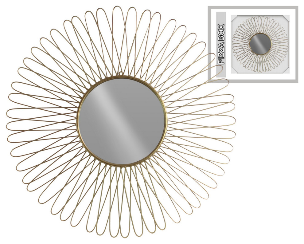 Metal Round Wall Mirror with Petal Designed Frame, Set of 2, Gold ...