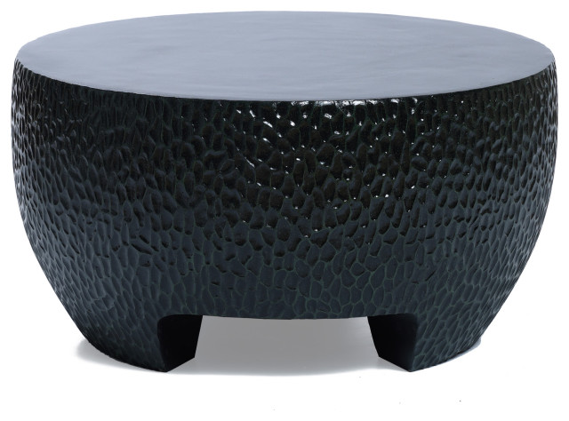 LuxenHome Mod Black Cement Round Outdoor Coffee Table - Industrial ...