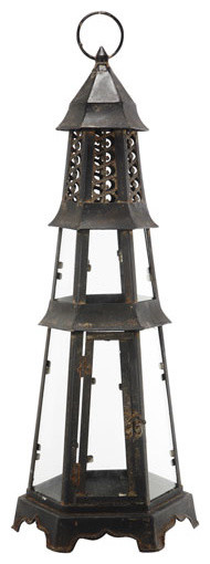 Metal and Glass Pagoda Lantern 8.5"x8.5"x24"