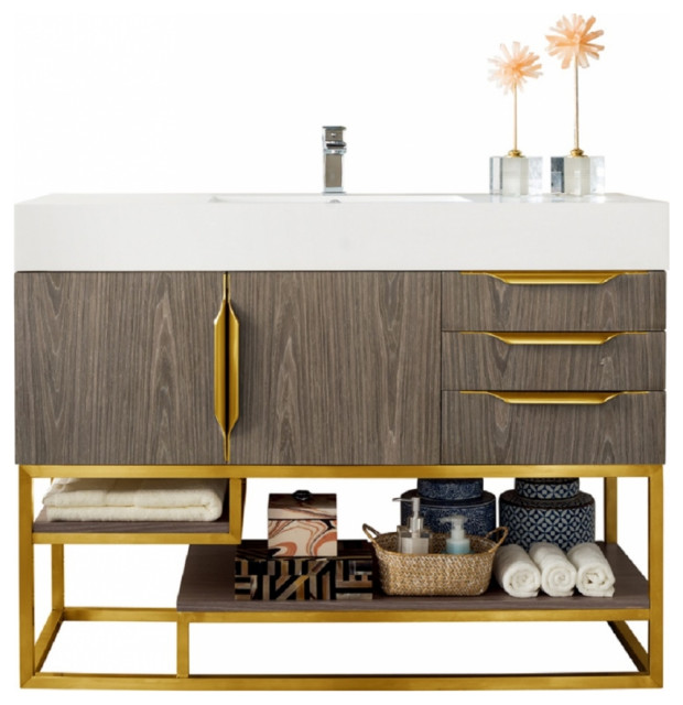 48 Inch Single Sink Bathroom Vanity, Ash Gray, Choice of Top, Outlets, Modern Contemporary