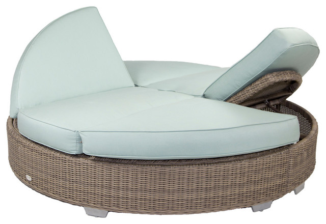 Palisades Round Double Chaise With Sunbrella Cushions, Gray, Canvas Buttercup