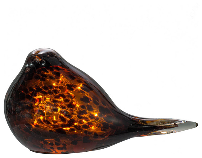 A&B Home Small Glass Bird with LED Amber Light