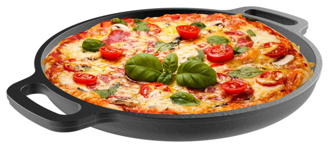 Cast Iron Pizza Pan 14" Preseasoned Skillet for Cooking, Baking, and Grilling, 13.25"