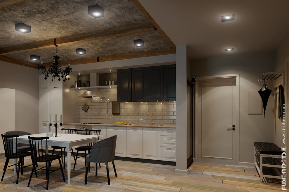 Design the room that combined living, dining areas and kitchen.