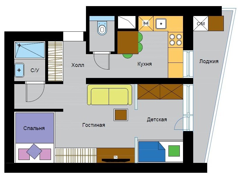 Дизайн-проект однокомнатной квартиры 50 кв.м.