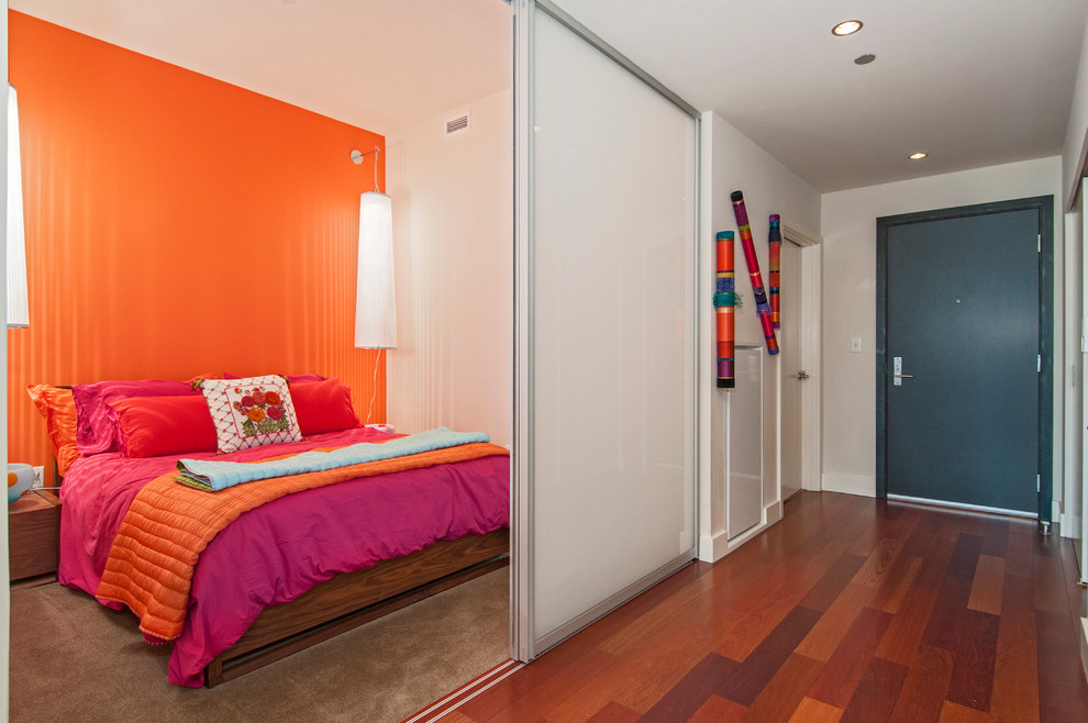 Example of a trendy bedroom design in Seattle with white walls