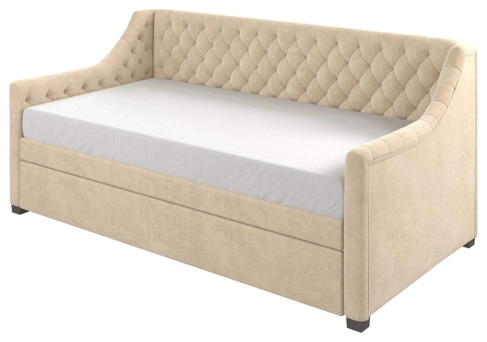Ivory Diamond Tufted Upholstered Design Daybed and Trundle Set