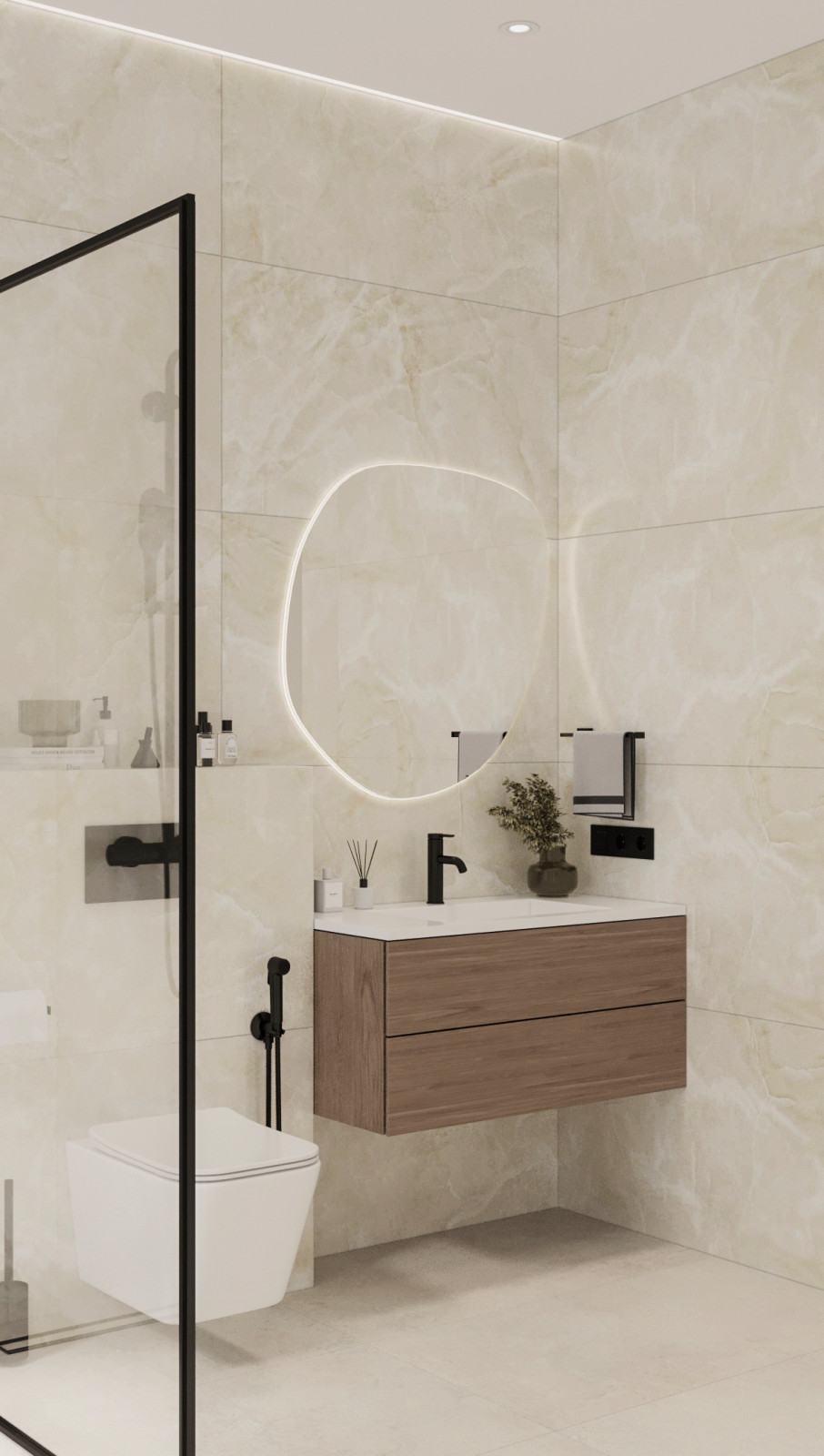 Стильный интерьер коттеджа с женской и мужской спальнями