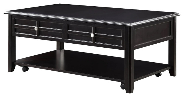 Espresso Lift-Top Coffee Table with Decorative Drawer and Chrome Knobs ...