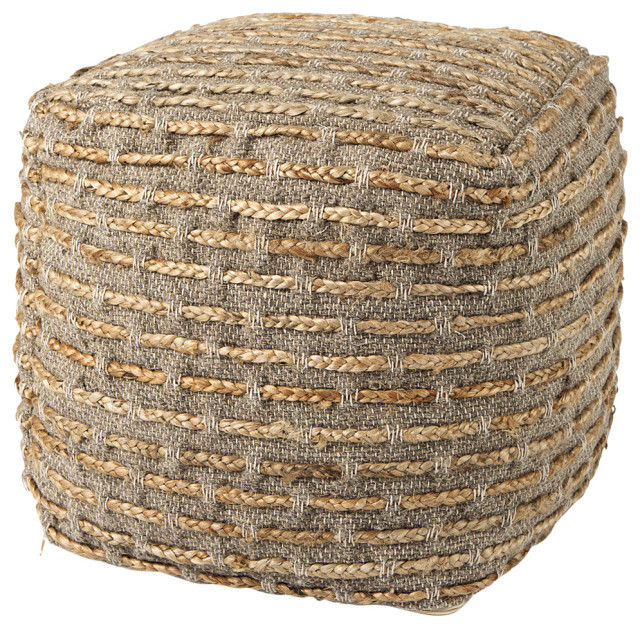 Binita 16.0Lx16.0Wx16.0H Gray/Brown Hemp Wool and Cotton Pouf
