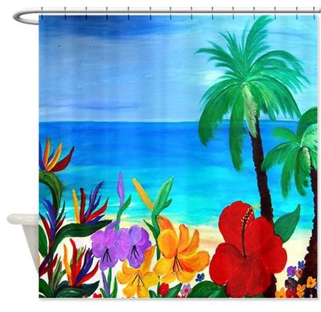 Details about   Beach Shower Curtain Summer Vintage Tropical Print for Bathroom 