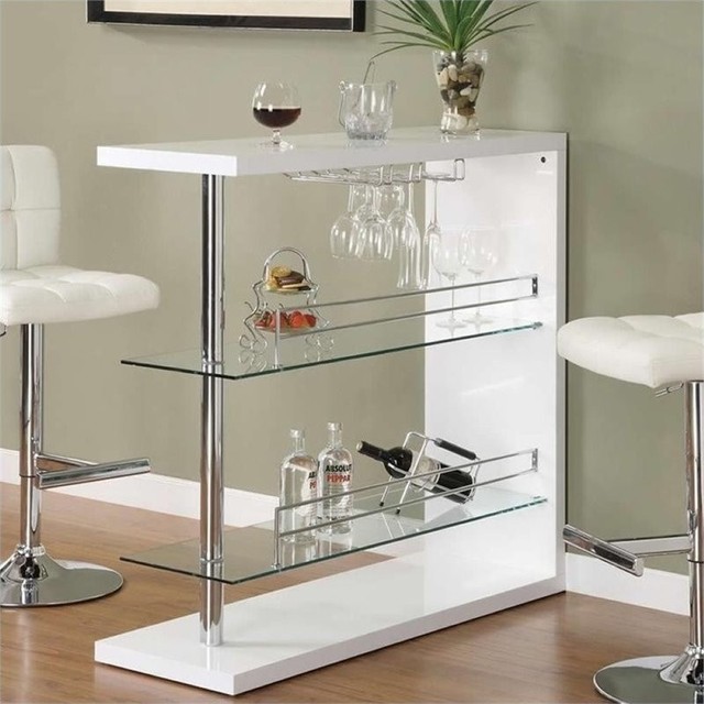 Bowery Hill Contemporary Metal 2 Shelf Pub Table In Glossy White And Chrome