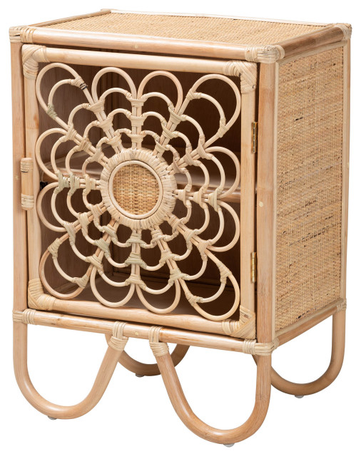 Modern Bohemian Natural Brown Rattan Nightstand Tropical