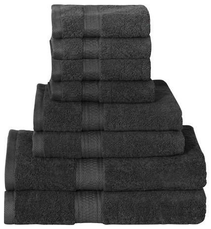 8-Piece Bath Towel Set in Soft Luxury 100-Percent Cotton Black ...