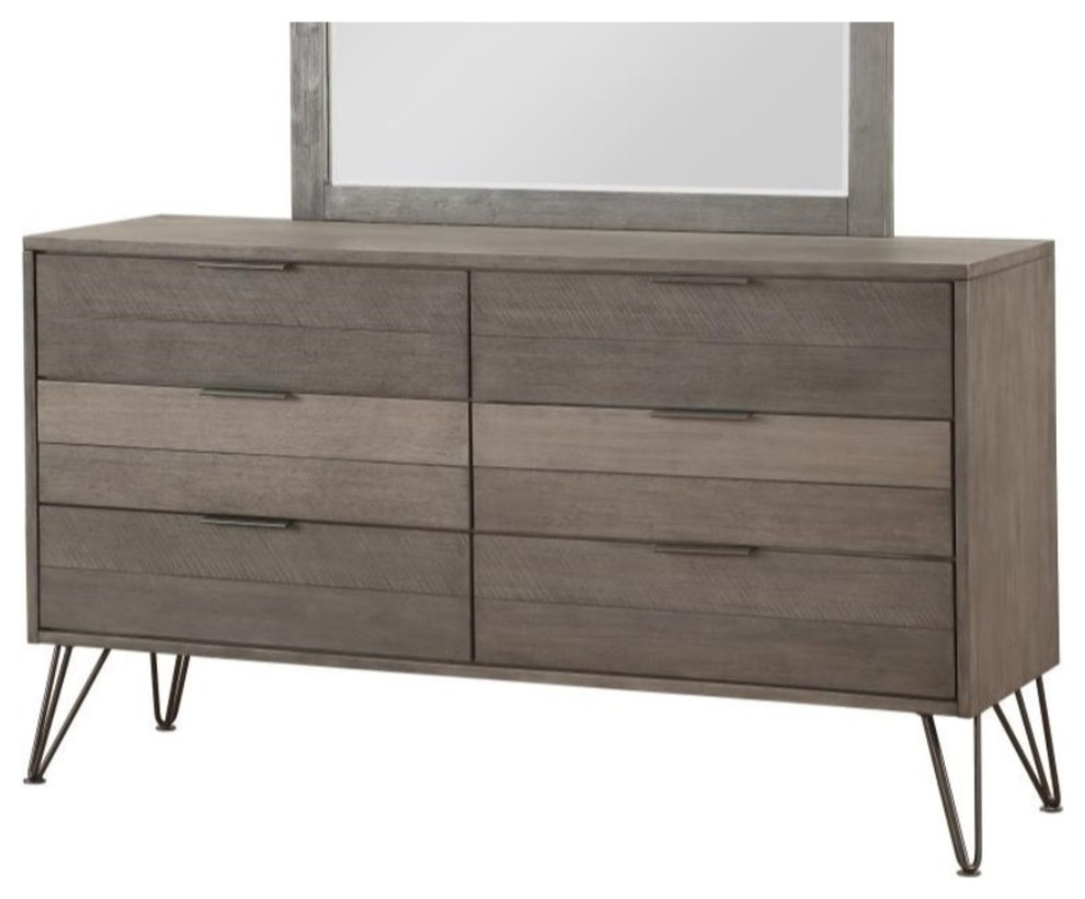 Contemporary Style Solid Wood Dresser With Metal Hairpin Legs, Grey