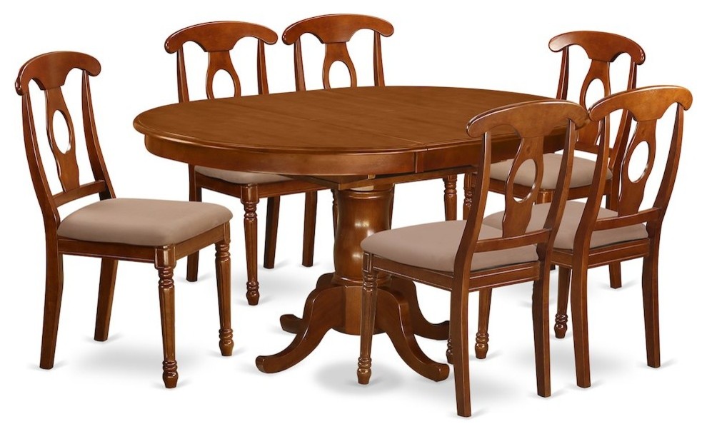 7-Piece Dining Room Set and Oval Table, Leaf and 6 Chairs With Cushion