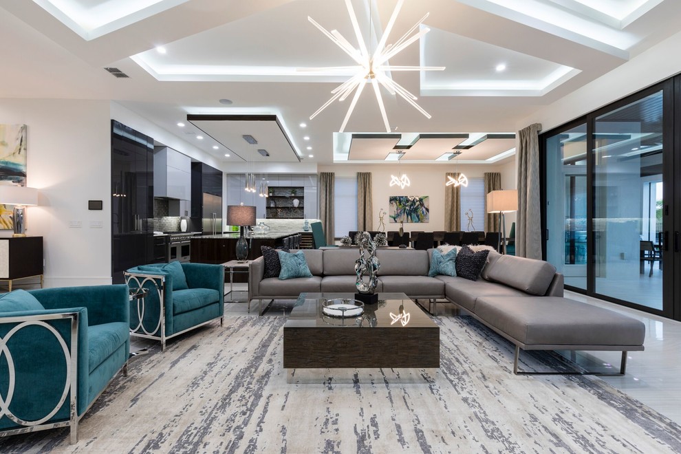 Zimmerman Residence - As you make your way into the main living area you can't help but look up. Have your breath taken away by the extraordinary custom ceiling design and contemporary light fixture.