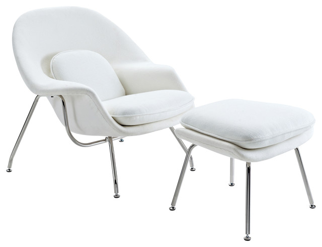 W Lounge Chair and Ottoman Set in White by Modway Furniture