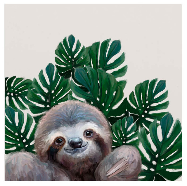 "Sloth With Leaves" Canvas Wall Art by Cathy Walters Tropical