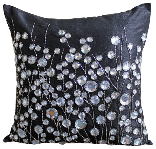Black Art Silk 40x40 Rhinestones And Crystals Pillowcases Black Adorable Rhinestone Decorative Pillows Black Art Silk 40x40 Rhinestones And Crystals Pillowcases Black Adorable Rhinestone Decorative Pillows