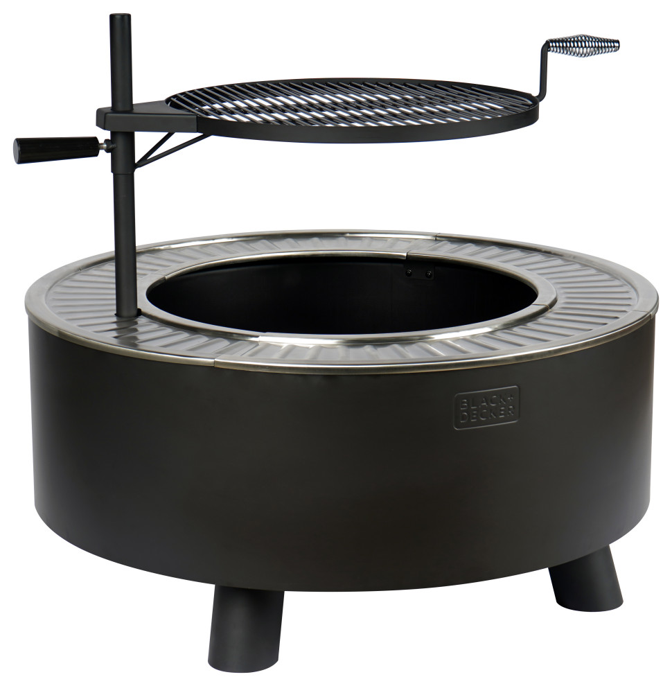 Black+Decker 34" Smokeless Wood Fire Pit with Grill Transitional