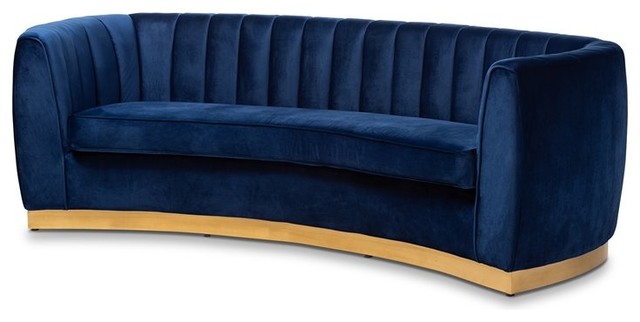 Milena Glam Royal Blue Velvet Fabric Upholstered Gold Finished Milena Glam Royal Blue Velvet Fabric
