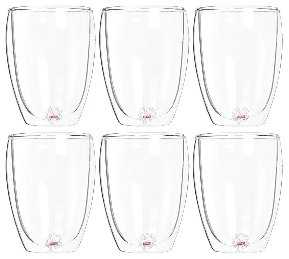 Pavina 6Piece Glass, Double Wall, 12 oz Contemporary Everyday Glasses by The Cooking