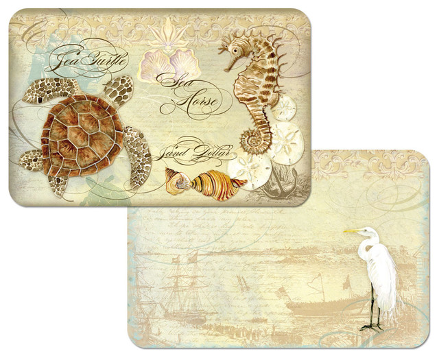 Vinyl Plastic Placemats Reversible Coastal Waterways Set of 4 Beach