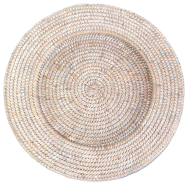 White Rattan Round Chargers, S/4