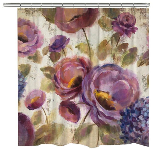 Purple Floral Garden Shower Curtain Contemporary Shower