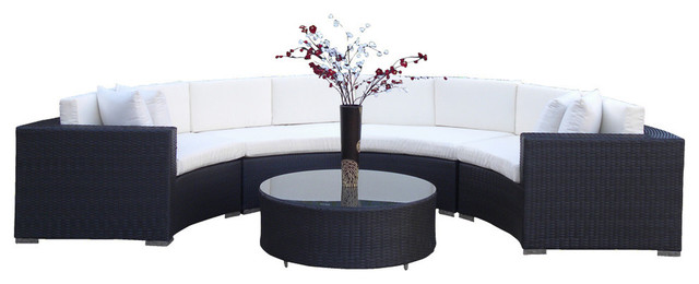 Outdoor Wicker Sofa Sectional Round 5-Piece Resin Couch Set