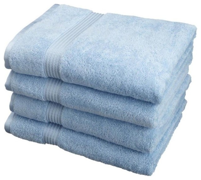 600 GSM 4-Piece Long Staple Combed Cotton Bath Towel Set, Light Blue