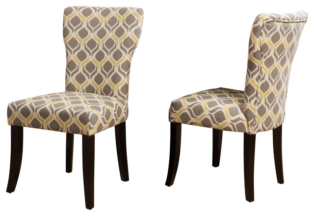 Kalee Light And Navy Blue Print Fabric Dining Chair Set Of 2 Kalee Yellow And Gray Print Fabric Dining Chairs Set Of 2 Transitional