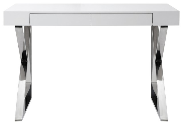 Keta High Gloss Modern Desk With Polished Metal Base