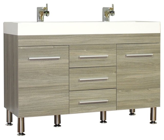 Greenville 48" Double Modern Bathroom Vanity, Gray Contemporary