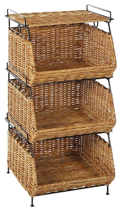 Stackable Filing Rattan Baskets in Natural
