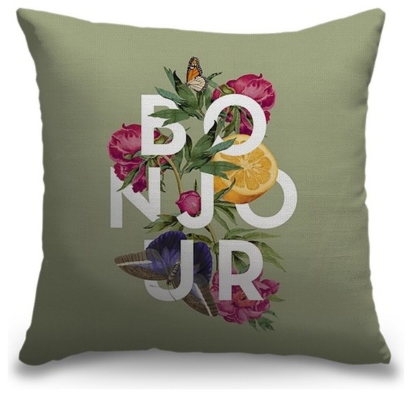 Vintage Floral Collage Bonjour Pillow Contemporary