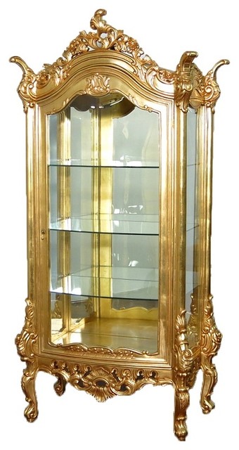 Real Gold Leaf Italian Style Curio Display Showcase Vitrine Cabinet Real Gold Leaf Italian Style Curio Display Showcase Vitrine Cabinet