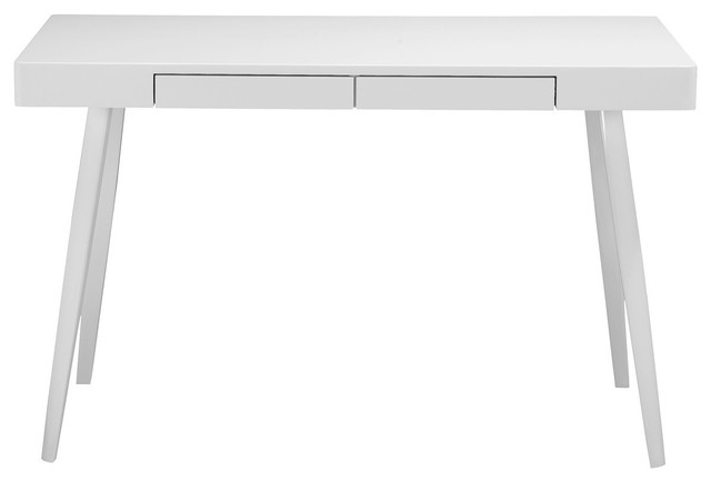 Eve Two Drawer Desk In White Midcentury Desks And Hutches By