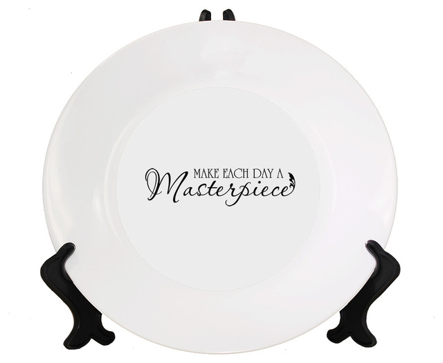 Make Each Day a Masterpiece Ceramic Plate With Stand Contemporary